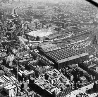 Glasgow, general view, showing College Goods Station and High Street Goods Station.  Oblique aerial photograph taken facing east.  This image has been produced from a crop marked negative.