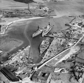 Thomas Ward and Sons Shipbreaking Yard, Inverkeithing.  Oblique aerial photograph taken facing east.