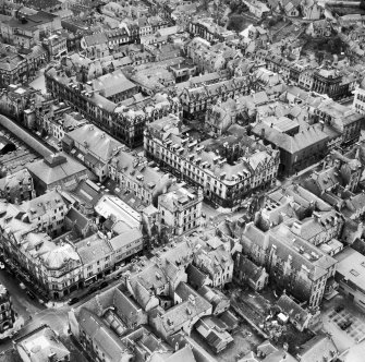 Inverness, general view, showing Douglas Hotel, Union Street and St John's Church, Church Street.  Oblique aerial photograph taken facing east.