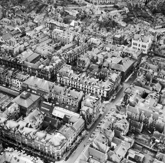 Inverness, general view, showing Douglas Hotel, Union Street and Old Town Hall, High Street.  Oblique aerial photograph taken facing south-east.