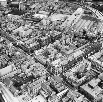 Inverness, general view, showing Douglas Hotel, Union Street and Academy Street.  Oblique aerial photograph taken facing north.