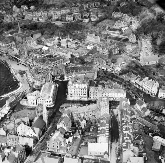 Oban, general view, showing Royal Hotel, Argyll Square and Station Hotel, George Street.  Oblique aerial photograph taken facing north-east.