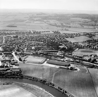Glasgow, general view, showing Hoover (Electric Motors) Ltd. Cambuslang Works, Somervell Street and Buchanan Drive.  Oblique aerial photograph taken facing south.