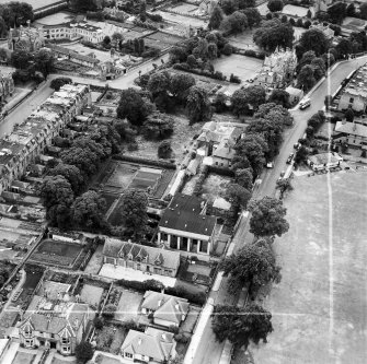 Edinburgh, general view, showing William Younger and Co. Ltd. Artesian Wells, Grange Loan and St Raphael's Hospital, Blackford Avenue.  Oblique aerial photograph taken facing south-west.  This image has been produced from a crop marked negative.