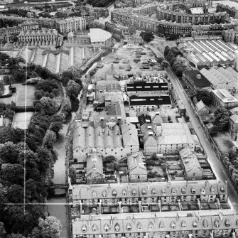 William Younger and Co. Ltd. Canonmills Maltings and Cooperage, Glenogle Road, Edinburgh.  Oblique aerial photograph taken facing east.  This image has been produced from a crop marked negative.