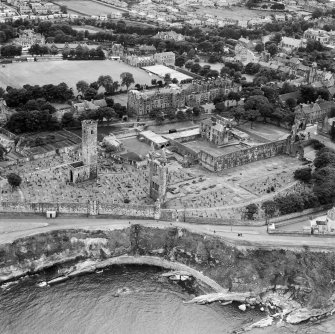St Andrews Cathedral and Priory, The Pends, St Andrews.  Oblique aerial photograph taken facing south-west.