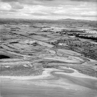 Carnoustie Golf Courses and Anderson-Grice Co. Ltd. Taymouth Engineering Works, Anderson Street, Carnoustie.  Oblique aerial photograph taken facing west.