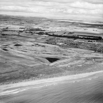 Carnoustie Golf Courses and Anderson-Grice Co. Ltd. Taymouth Engineering Works, Anderson Street, Carnoustie.  Oblique aerial photograph taken facing north-west.