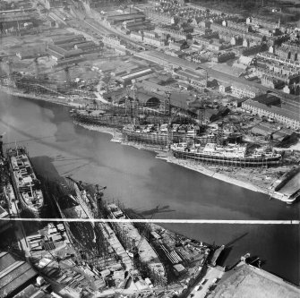 Barclay, Curle and Co. Ltd. Clydeholm Shipyard, South Street, Glasgow.  Oblique aerial photograph taken facing north.  This image has been produced from a crop marked negative.