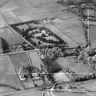 Scottish Red Cross Society Tor-na-Dee Sanatorium, Binghill Road and Oldfold Farm, Milltimber.  Oblique aerial photograph taken facing north.  This image has been produced from a crop marked negative.