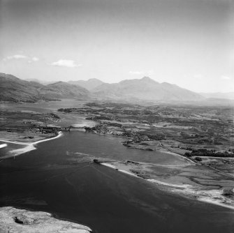 Loch Etive, general view, showing Connel Bridge and Ben Cruachan.  Oblique aerial photograph taken facing east.
