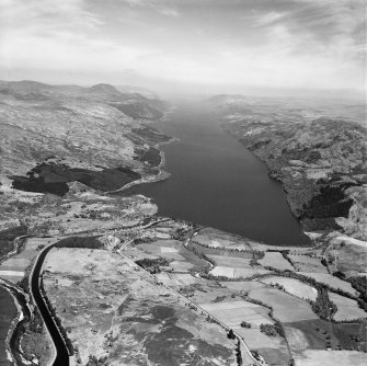 Fort Augustus, general view, showing Caledonian Canal and Loch Ness.  Oblique aerial photograph taken facing north-east.