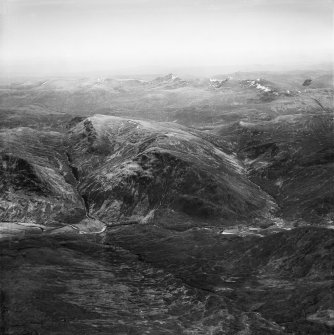 Creag Coire na Feola and Coire Mhoraigein, Strathconon Forest.  Oblique aerial photograph taken facing south-east.