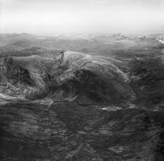 Creag Coire na Feola and Coire Mhoraigein, Strathconon Forest.  Oblique aerial photograph taken facing south-east.