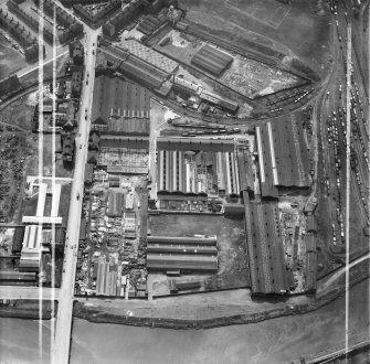 Stewarts and Lloyds Ltd. Phoenix Tube Works, Dalmarnock Road, Glasgow.  Oblique aerial photograph taken facing south.  This image has been produced from a crop marked negative.