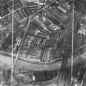 Stewarts and Lloyds Ltd. Phoenix Tube Works, Dalmarnock Road, Glasgow.  Oblique aerial photograph taken facing south.  This image has been produced from a crop marked negative.