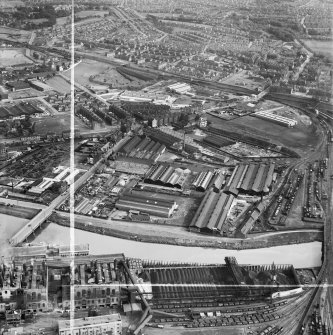 Stewarts and Lloyds Ltd. Phoenix Tube Works, Dalmarnock Road, Glasgow.  Oblique aerial photograph taken facing south.  This image has been produced from a crop marked negative.