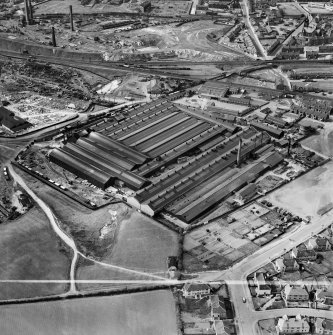 Stewarts and Lloyds Ltd. Works, Souterhouse Road, Coatbridge.  Oblique aerial photograph taken facing north.  This image has been produced from a crop marked negative.