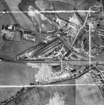Stewarts and Lloyds Ltd. Works, Waverley Street, Coatbridge.  Oblique aerial photograph taken facing east.  This image has been produced from a crop marked negative.