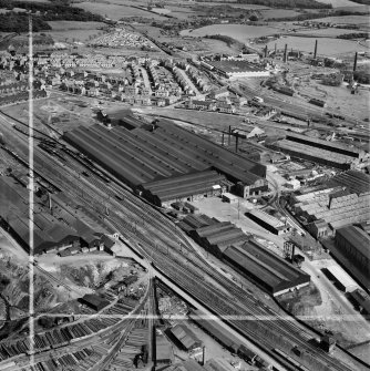 Stewarts and Lloyds Ltd. Calder Tube Works, Coatbridge.  Oblique aerial photograph taken facing south-east.  This image has been produced from a crop marked negative.