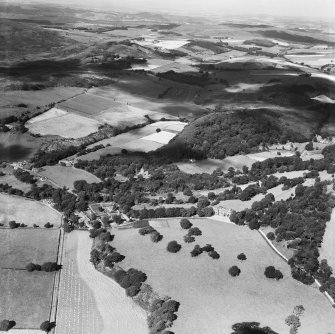 Caulkerbush, general view, showing Southwick House and Walled Garden and Southwick Church.  Oblique aerial photograph taken facing west.