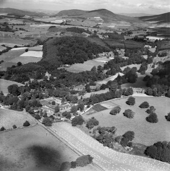 Caulkerbush, general view, showing Southwick House and Walled Garden and Bareness Wood.  Oblique aerial photograph taken facing north.