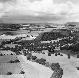 Caulkerbush, general view, showing Southwick House and Walled Garden and Bareness Wood.  Oblique aerial photograph taken facing north-west.