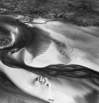 Sgeir na Seamraig Iosal and Eilean Dubh, Kentra Bay.  Oblique aerial photograph taken facing north.