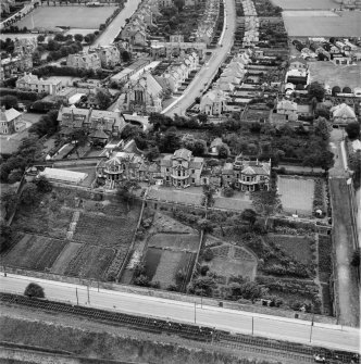 Manor House, Boswall House and Forthview House, Boswall Road, Edinburgh.  Oblique aerial photograph taken facing south.