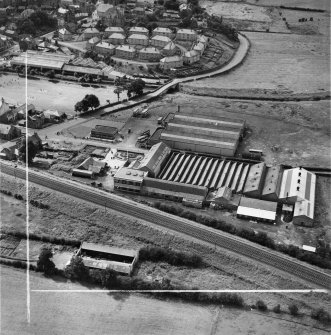 M and C Switchgear Ltd. Kelvinside Works, Kirkintilloch.  Oblique aerial photograph taken facing south-west.  This image has been produced from a crop marked negative.