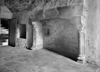 Hall, view of fireplace.