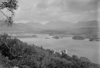 General view from above of Loch Awe Hotel and the surrounding landscape and Loch Awe from NE.

