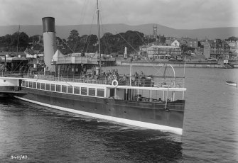 View of paddle steamer 'The Duchess of Fife' from the sea towards Dunoon.