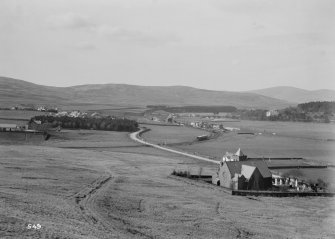 Distant view of Elvanfoot village from South with church in foreground.