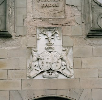 Detail of coat of arms above entrance.