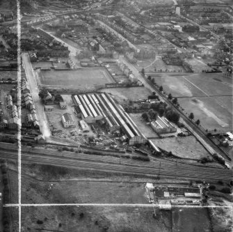 Blantyre, general view, showing Blantyre Engineering Co. Ltd. Works, John Street and Logan Street.  Oblique aerial photograph taken facing south-west.  This image has been produced from a crop marked negative.