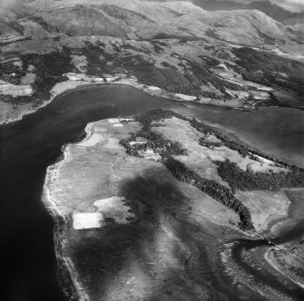 Isle of Eriska, general view, showing Eriska House and Glaceriska Bay.  Oblique aerial photograph taken facing north-east.
