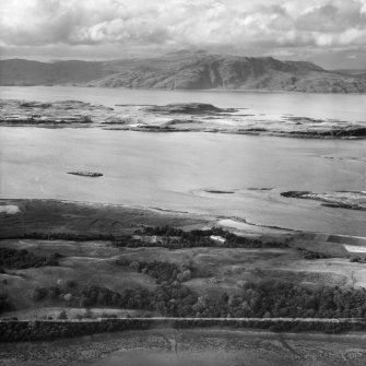 Isle of Eriska, general view, showing Eriska House and Lismore.  Oblique aerial photograph taken facing north-west.