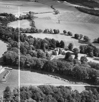 Orton House, Rothes.  Oblique aerial photograph taken facing east.  This image has been produced from a crop marked negative.