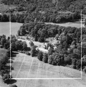 Orton House, Rothes.  Oblique aerial photograph taken facing west.  This image has been produced from a crop marked negative.