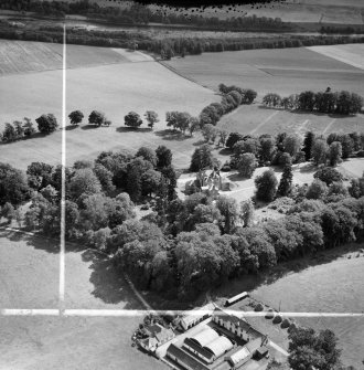 Orton House, Rothes.  Oblique aerial photograph taken facing south-east.  This image has been produced from a crop marked negative.