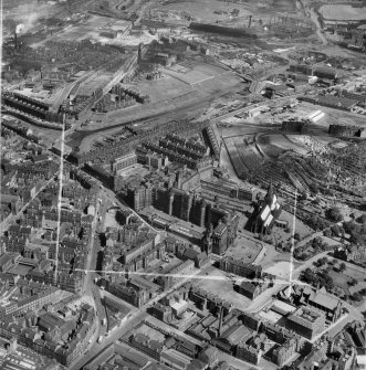 Glasgow, general view, showing Royal Infirmary and Glasgow Cathedral.  Oblique aerial photograph taken facing east.  This image has been produced from a crop marked negative.