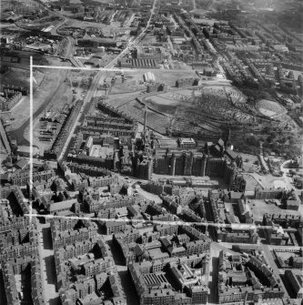 Glasgow, general view, showing Royal Infirmary and Glasgow Necropolis.  Oblique aerial photograph taken facing east.  This image has been produced from a crop marked negative.
