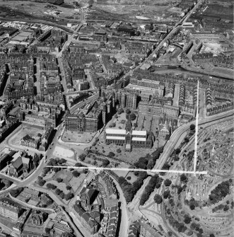 Glasgow, general view, showing Royal Infirmary and Glasgow Cathedral.  Oblique aerial photograph taken facing north.  This image has been produced from a crop marked negative.