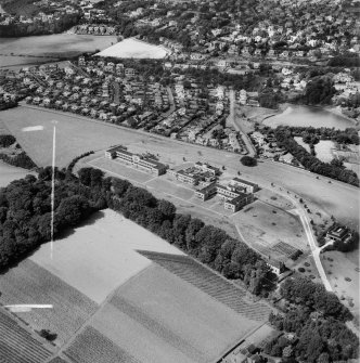 Bearsden, general view, showing Canniesburn Auxiliary Hospital, Switchback Road and Colquhoun Park.  Oblique aerial photograph taken facing north.  This image has been produced from a crop marked negative.