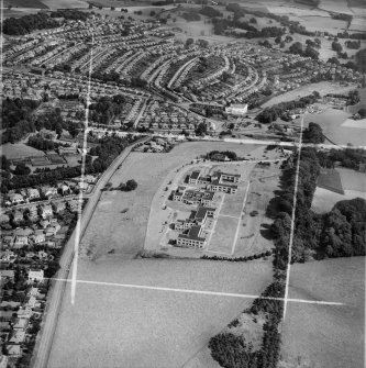 Bearsden, general view, showing Canniesburn Auxiliary Hospital, Switchback Road and Milngavie Road.  Oblique aerial photograph taken facing east.  This image has been produced from a crop marked negative.