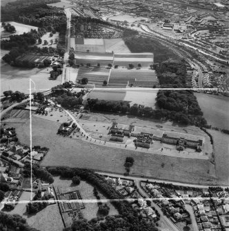 Bearsden, general view, showing Canniesburn Auxiliary Hospital, Switchback Road and Henderland Road.  Oblique aerial photograph taken facing south.  This image has been produced from a crop marked negative.