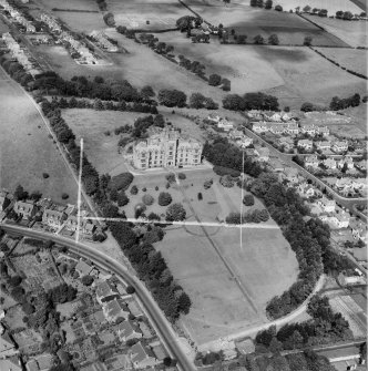 Schaw Convalescent Home, Drymen Road, Bearsden.  Oblique aerial photograph taken facing north.  This image has been produced from a crop marked negative.