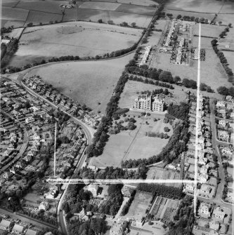 Bearsden, general view, showing Schaw Convalescent Home, Drymen Road and Bailie Drive.  Oblique aerial photograph taken facing north.  This image has been produced from a crop marked negative.