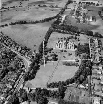 Bearsden, general view, showing Schaw Convalescent Home, Drymen Road and Bailie Drive.  Oblique aerial photograph taken facing north.  This image has been produced from a crop marked negative.